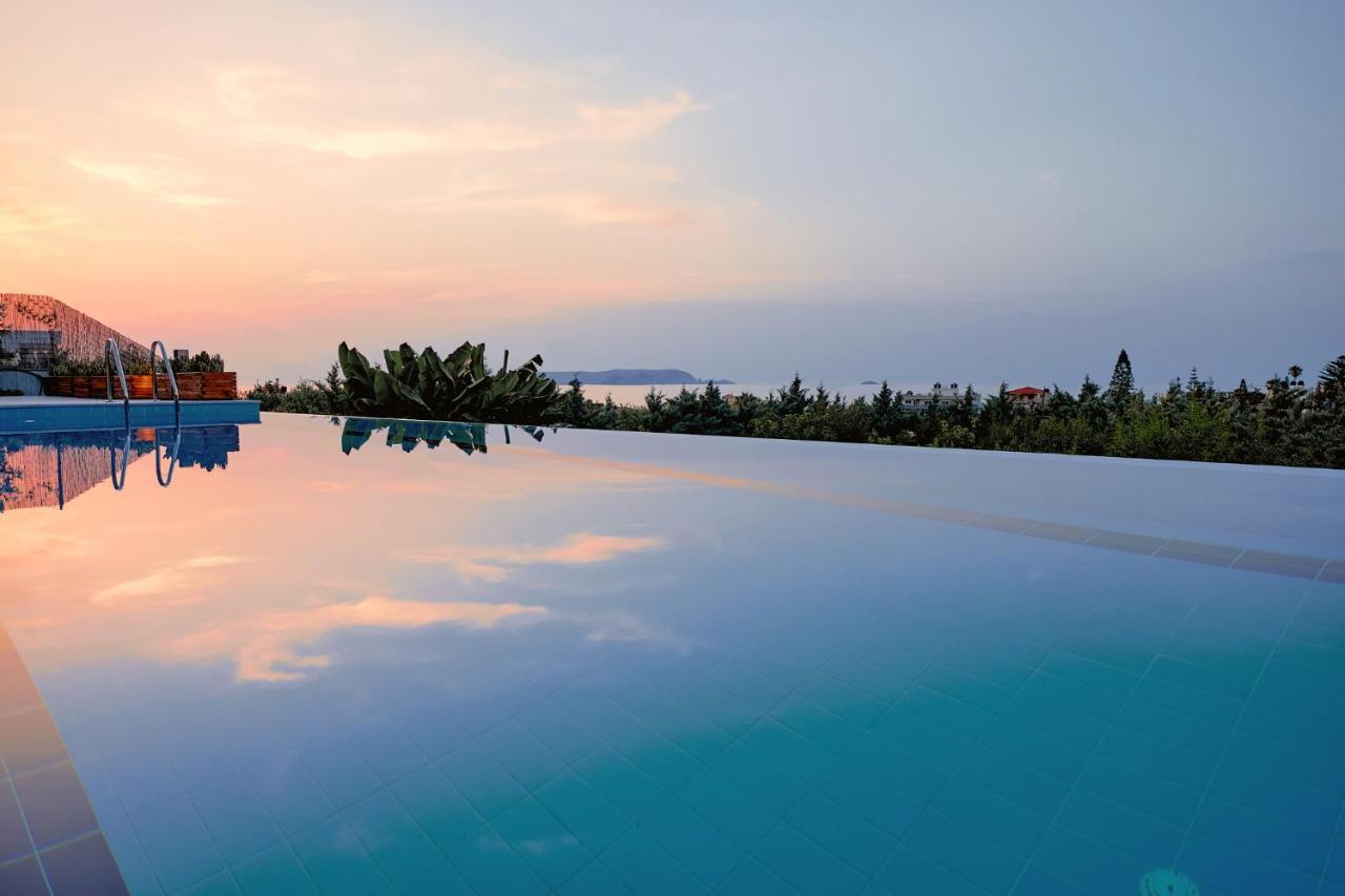 Four Seasons Private Villa - Seaview - Big Heated Pool - Gym - Sport Activities Gouves Buitenkant foto