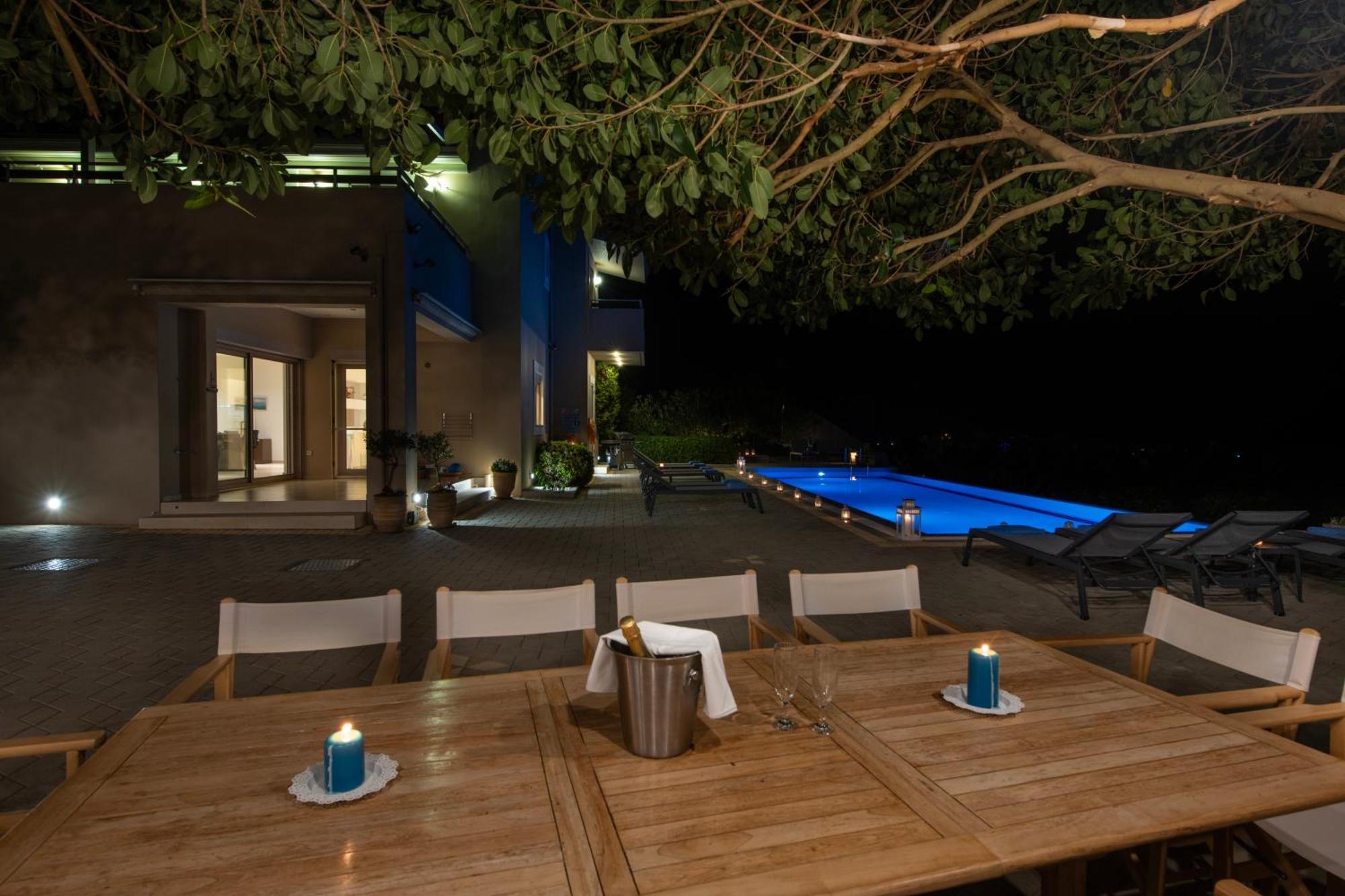 Four Seasons Private Villa - Seaview - Big Heated Pool - Gym - Sport Activities Gouves Buitenkant foto
