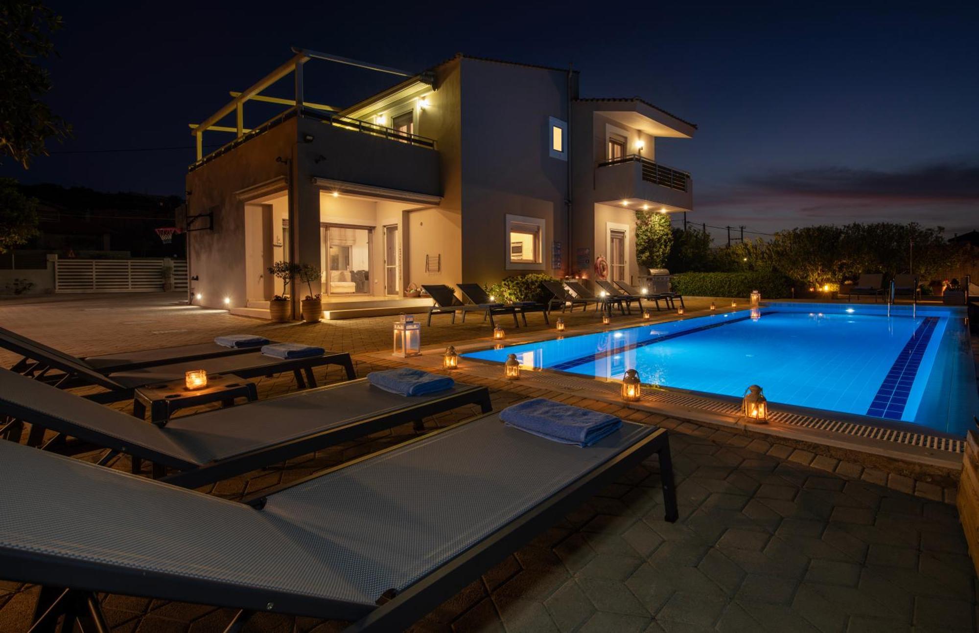 Four Seasons Private Villa - Seaview - Big Heated Pool - Gym - Sport Activities Gouves Buitenkant foto