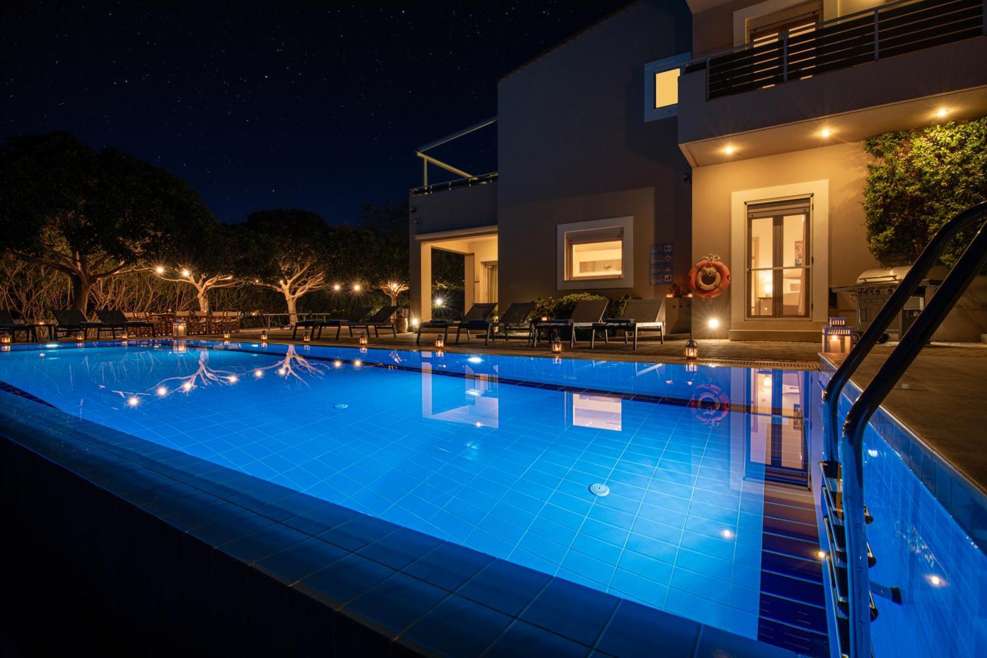 Four Seasons Private Villa - Seaview - Big Heated Pool - Gym - Sport Activities Gouves Buitenkant foto
