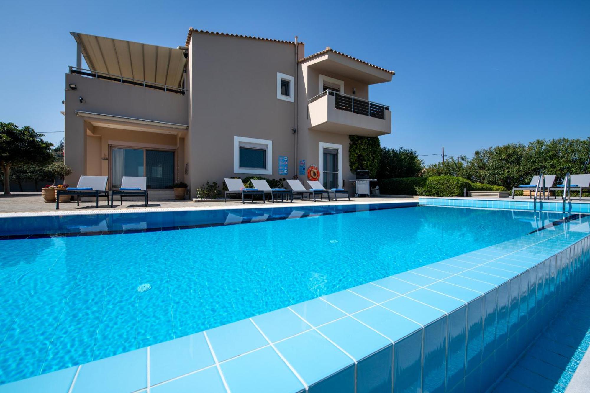 Four Seasons Private Villa - Seaview - Big Heated Pool - Gym - Sport Activities Gouves Buitenkant foto